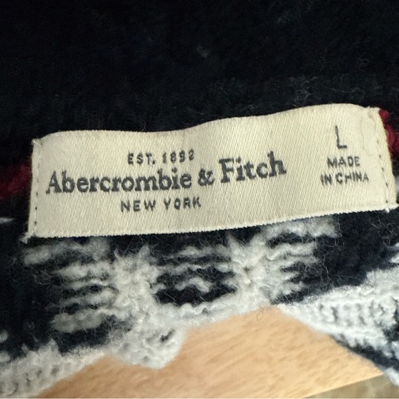 A&F Wool Blend Shawl Collar Open Cardigan Size L Western Nordic White Black Red - Picture 5 of 8